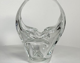 Cesta de arte vintage de cristal de Murano, jarrón, transparente, cesta de Pascua