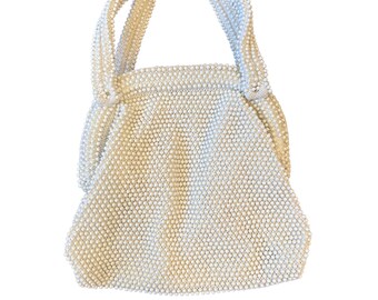 Bolso vintage blanco con cuentas y perlas de Corde