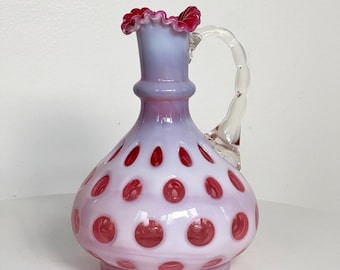 Aceitera de cristal artístico Fenton, patrón de puntos de moneda opalescentes color arándano