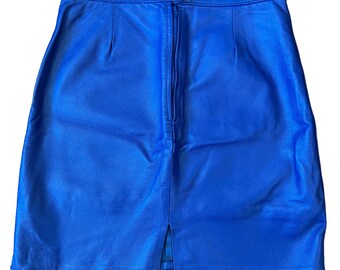 Minifalda azul cobalto de talle alto de cuero italiano vintage