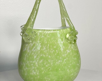 Jarrón tipo bolso de cristal artístico vintage, cristal en bloque, Quinta Avenida