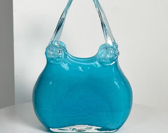 Jarrón tipo bolso de cristal de Murano estilo vintage, azul