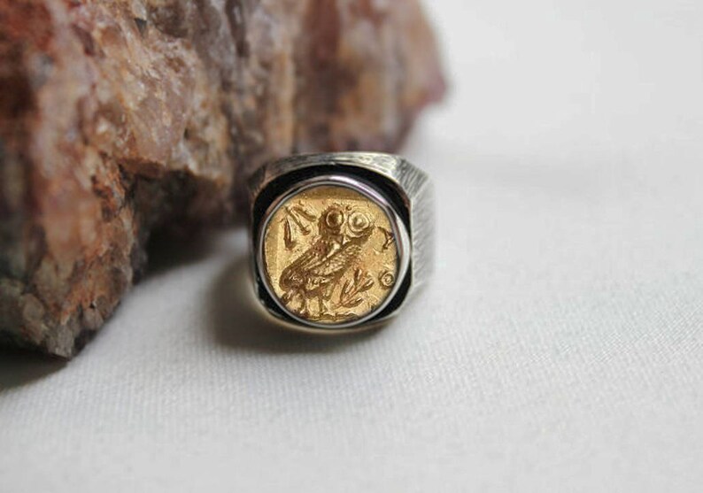Silver Men Ring-Silver Women Ring Men Ring Owl of Athena wisdom Men Silver Coin Ring Silver Ring Women Ring Ancient Coin Ring