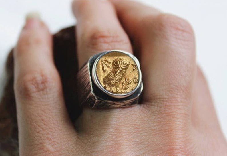 Silver Men Ring-Silver Women Ring Men Ring Owl of Athena wisdom Men Silver Coin Ring Silver Ring Women Ring Ancient Coin Ring