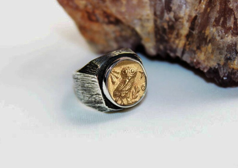 Silver Men Ring-Silver Women Ring Men Ring Owl of Athena wisdom Men Silver Coin Ring Silver Ring Women Ring Ancient Coin Ring