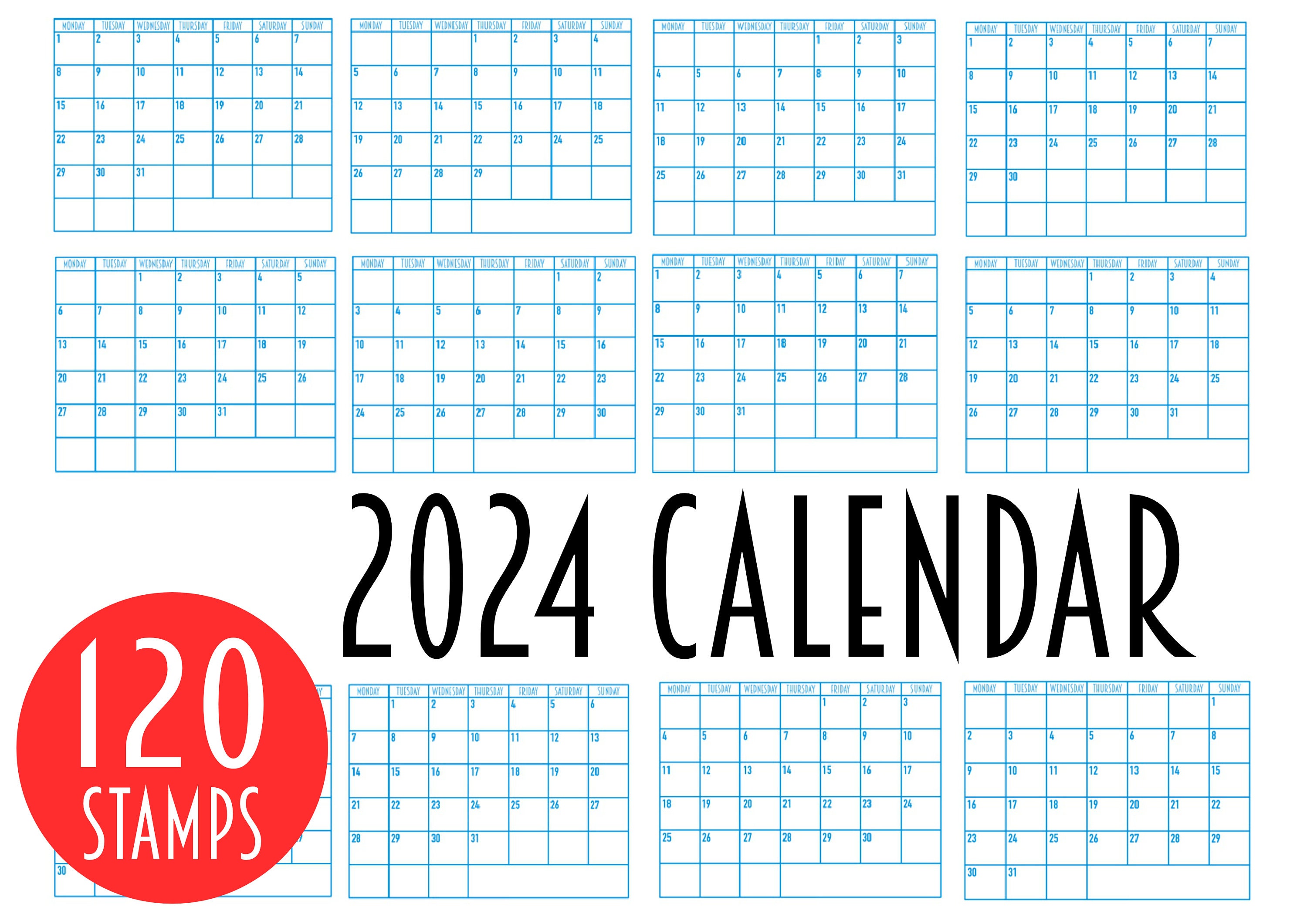 2024 Calendar Grids Stamps For Procreate