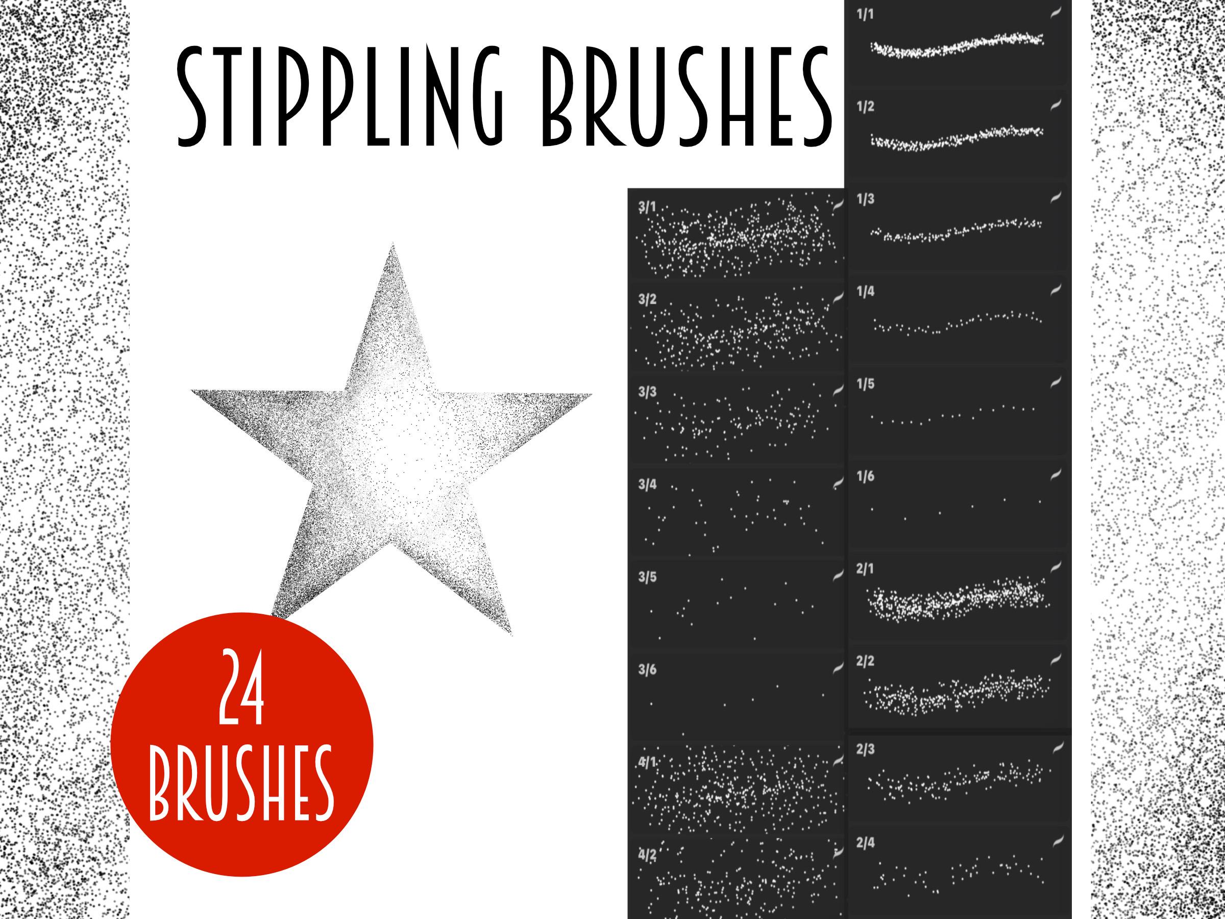 Pinceles de stippling para tatuaje en Procreate – 24 pinceles de dotwork y sombreado para iPad