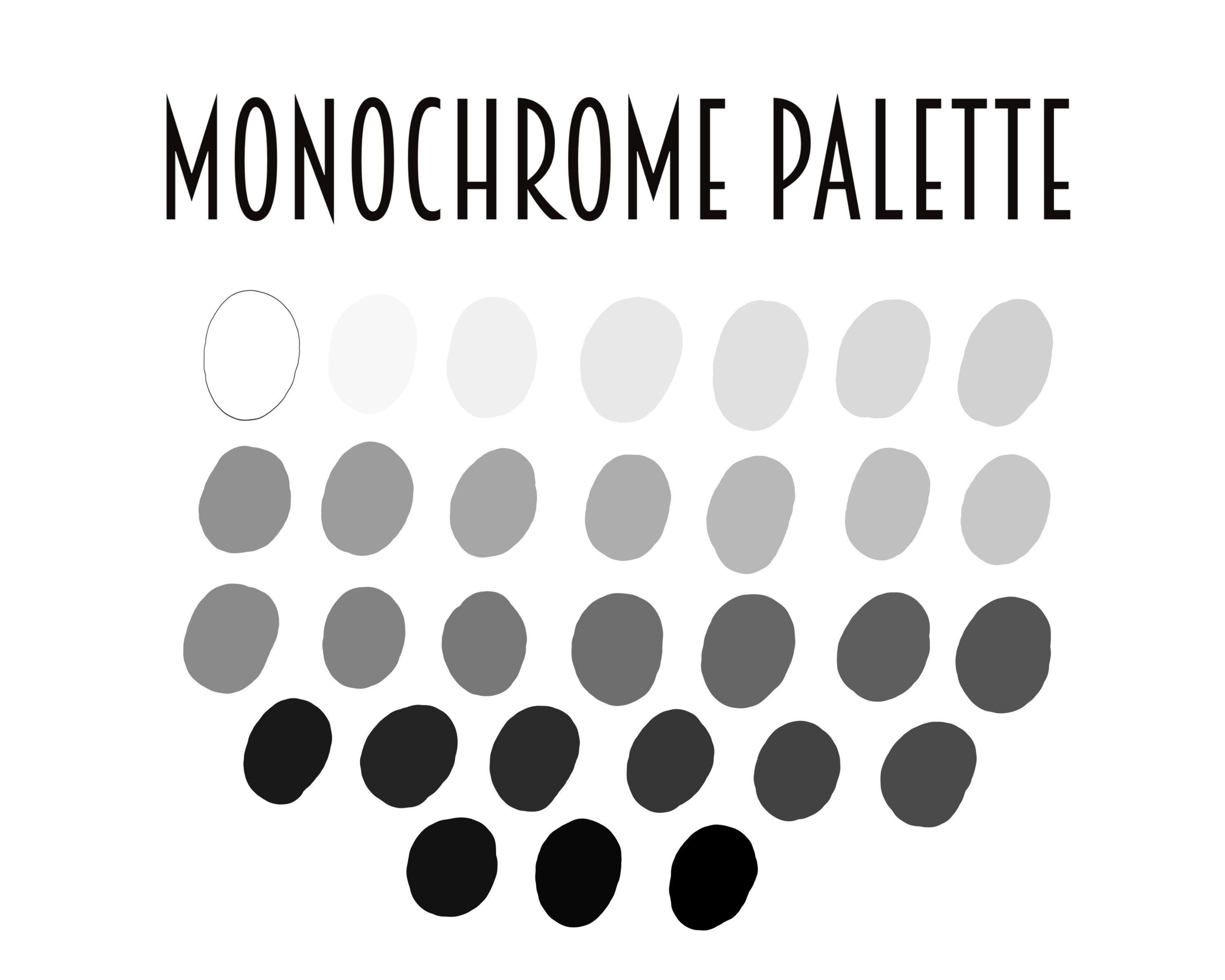 Monochrome Greyscale Palette for Procreate | 30 Shades of Grey, Black & White