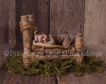 Digital Backdrops and Props (Newborn Bed Made From Birch. Layerd with Brown furs) Newborn Digital Download.