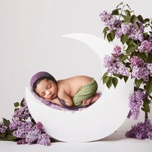 Newborn digital backdrop (Newborn moon prop with Lilacs) Newborn digital backdrop, with lilac tree blooms, Digital Download