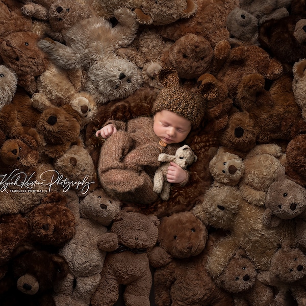 Teddy Bär Neugeborenen Requisite, Teddy Bär Neugeborene Digitale Kulisse, Newborn Prop mit Teddybären. Teddybären im Flor. Digitaler Download