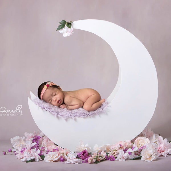 Newborn Moon Prop, Digital Backdrop, Newborn Digital Prop, Purple and Pink Flowers With Purple Fur Layer, Moon Prop