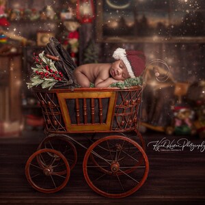 Christmas digital download,Christmas Pram in Santa&#39;s workshop, newborn christmas download, christmas backdrop, christmas newborn digital