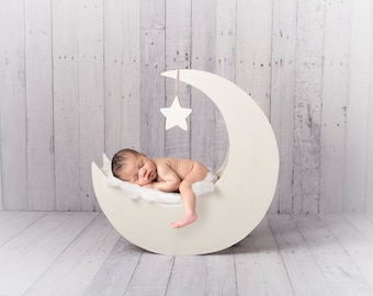 Digital Backdrops/Props (Newborn Moon Prop With Reclaimed Pallet Wood Planks in White Tones) Digital Download