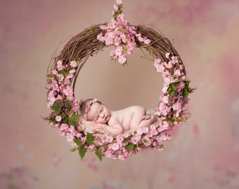 Newborn digital backdrop, (Hanging Floral Newborn Digital Backdrop, Instant Download, Newborn girl prop) pink floral design