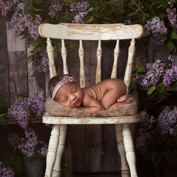 Spring Digital Download, Spring Prop, Spring Newborn Prop, Digital Backdrops ,Lilac Tree Blossoms,Reclaimed pallet wood with cream chair.