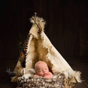 Digital Backdrops, Newborn Prop, Newborn Teepee (Newborn Digital Backdrop, Teepee with Furs on Dark Wood. ) Newborn Digital Download