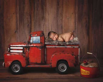 Digital Backdrops/Props (Vintage Truck With Vintage Gas Can and Grey Layer On Reclaimed Wood Background) Digital Download