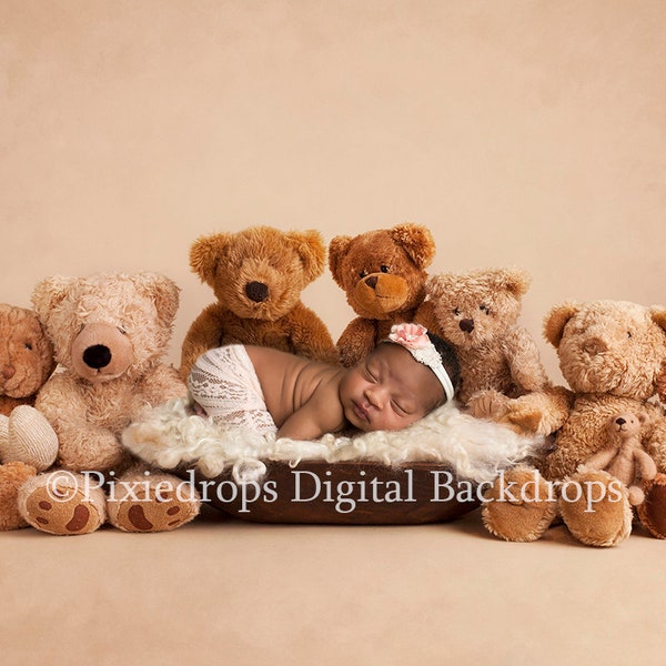 Digital Backdrops/Props (Teddy bear lineup with rustic bucket on cream backdrop) Newborn digital download 2 files