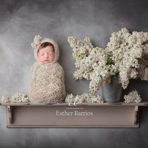 Lilac digital backdrop, Digital backdrop, Spring digital,Newborn Shelf Digital, White Liliac design on textured grey,Digital download insert