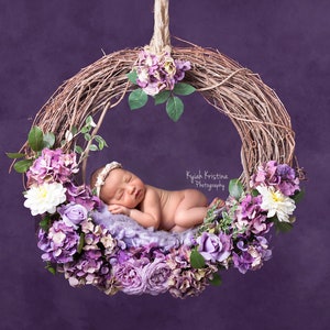 Newborn digital backdrop , Floral Wreath Prop, Purple Newborn Prop (Hanging Newborn Digital Backdrop, Instant Download, Newborn girl prop)