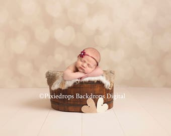 Newborn Photo Prop, Digital Backdrop, hearts bokeh, cream furs, Newborn Valentine's Prop, Valentine's Day