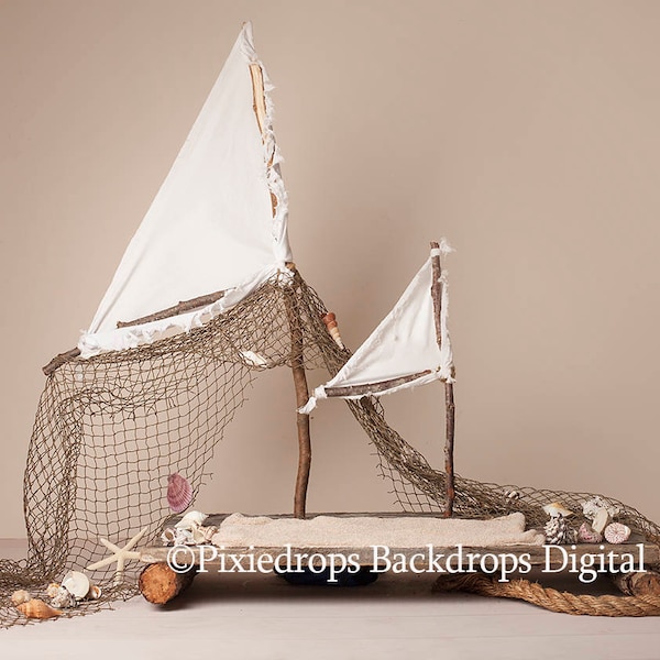 Digital Backdrops/Props (Newborn Sailboat Photography Prop. Newborn digital backdrop.) Boat on Cream Download