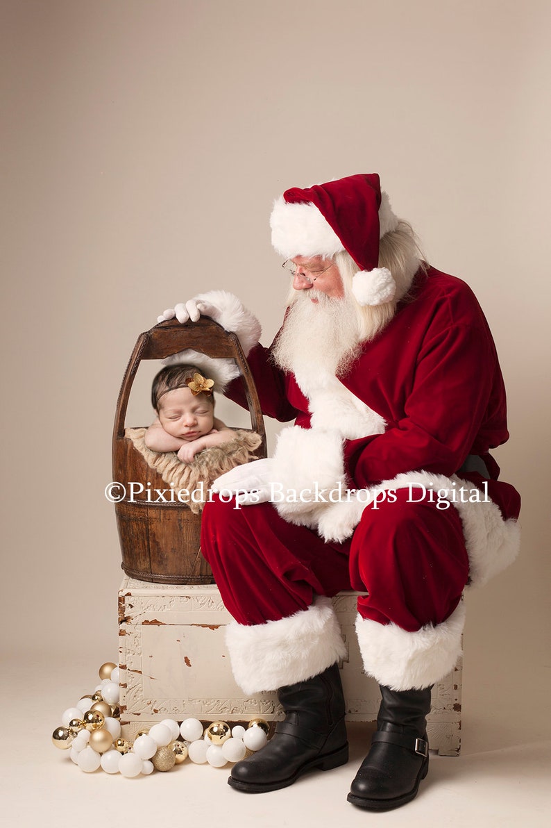 Santa digital backdrop Santa with Bucket tan layer and