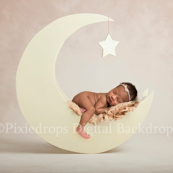 Newborn Moon Prop, Digital Backdrop, Newborn Digital, With Cream Toned Backdrop and Brown and Cream furs, Moon Prop, digital download