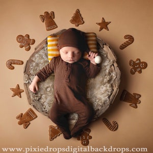 Newborn digital backdrop, newborn gingerbread backdrop, top view digital backdrop with gingerbread cookies and cream layer.