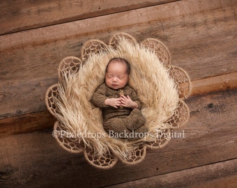 Digital Backdrops/Props (Newborn Photo Prop,  Dreamcatcher Bowl Top View with cream fur Newborn Prop on Warm Textured wood) Digital Download