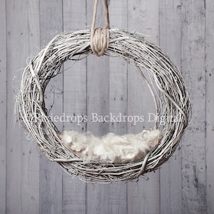 Newborn digital backdrop, Digital Backdrops/Props (Newborn Prop White Wreath With White Fur and Purple Wrap) Digital Download 2 Files