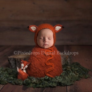 Newborn Digital backdrop, Fox Digital Backdrop, Baby fox newborn backdrop, newborn digital download, digital insert, newborn face insert PSD