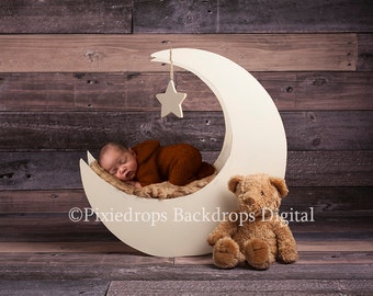 Digitale achtergronden/rekwisieten (pasgeboren maan prop met antieke houten achtergrond Vintage teddybeer en bruin en crème bont) Digitale download