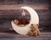 Digital Backdrops/Props (Newborn Moon Prop With Antiqued Wood backdrop Vintage Teddy Bear and Brown and Cream furs) Digital Download 