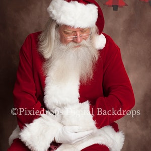 Digital Backdrop - Christmas Santa newborn backdrop,Santa holding baby, brown backdrop with trees.