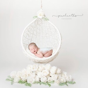 Newborn digital backdrop , Floral Wreath Prop (Hanging Floral Newborn Digital Backdrop, Instant Download, Newborn girl prop) white flowers