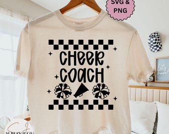 Retro Cheer Coach Svg, Preppy Cheer Coach Coquette Bow Svg, Checkered Cheer Coach Shirt Svg Cut File, Cheer Coach Png, Gift for Cheer Coach