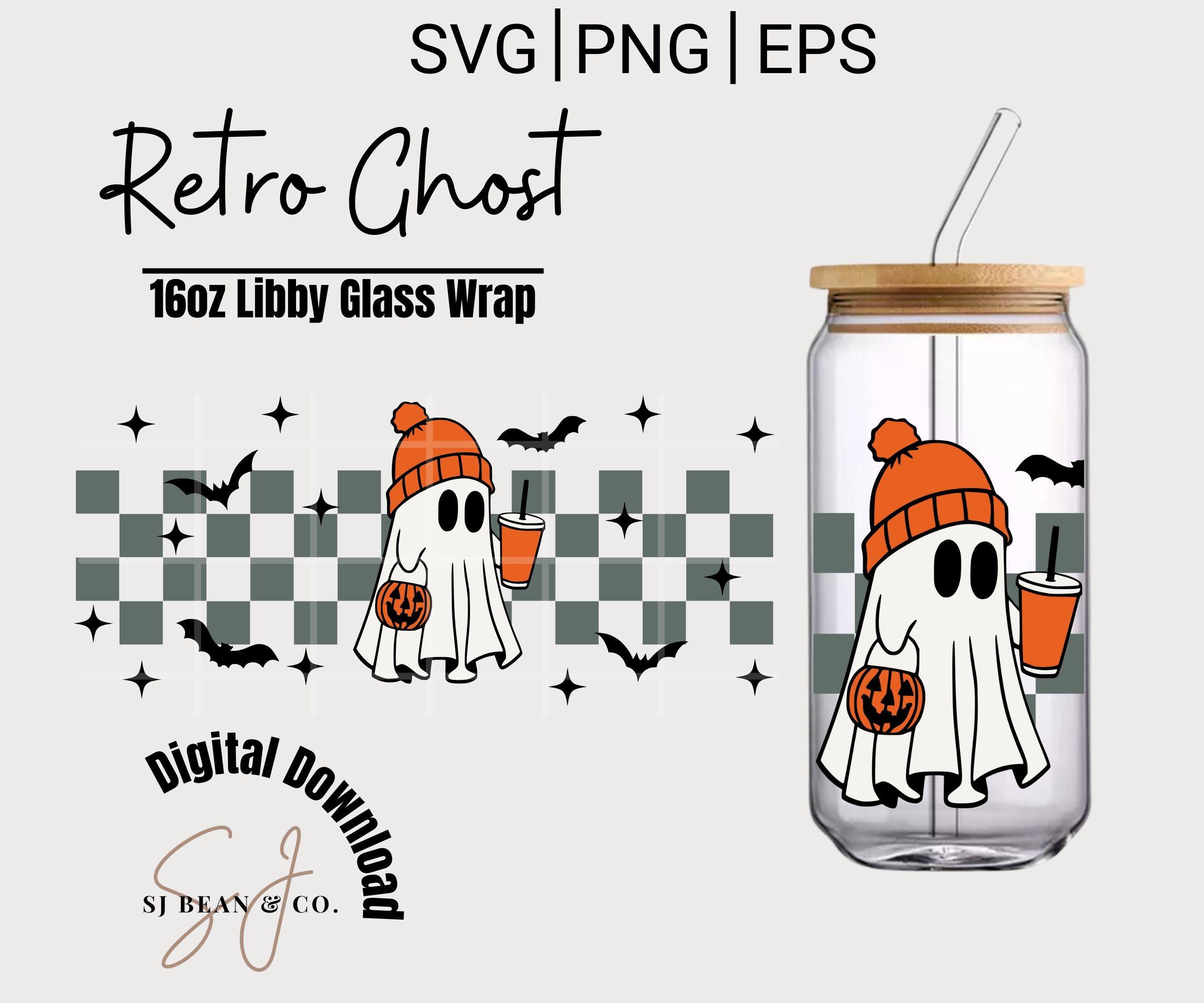Cute Ghost Libbey Glass Can Wrap 16oz SVG, Retro Halloween Ghost Svg ...