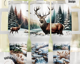 Dad 40oz Tumbler Wrap, Winter Deer Hunting Tumbler Wrap Png, Quencher Tumbler Sublimation Design, Animal Rustic Tumbler Wrap for Men