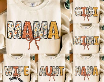 Kokette Preppy Mama Png, Blumen Mama Png, Boho Blumen Gekritzel Brief Sublimation Design, Kokette Bogen Png, Muttertag Png Bundle, Mimi, Gigi