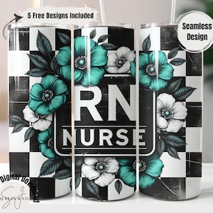 Retro Nurse Tumbler Wrap PNG, Floral 20oz Skinny Tumbler Sublimation Design, RN Nurse Gift Digital Download, Nursing Tumbler Wrap PNG