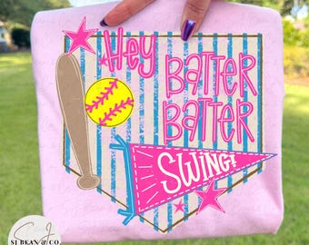 Hey Batter Batter Softball Png, Preppy Softball Bow Shirt Sublimation Design, Girly Sport Png, Softball Gameday Sports Mom Png