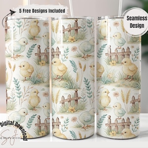 Cute Seamless Chicken Tumbler Wrap, Cute Baby Chick Pattern 20oz Tumbler Png, Chicken Pattern Sublimation Design, Digital Download