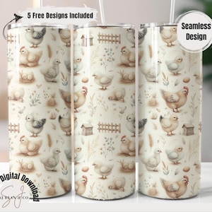 Cute Patterned Chicken Tumbler Wrap, Cute Baby Chick Pattern 20oz Tumbler Png, Chicken Pattern Sublimation Design, Digital Download