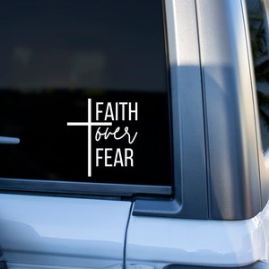 Faith Over Fear Car Decal, Christian Cross Holographic Decal, Faith Window Decal
