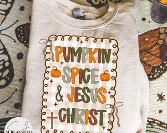 Christian Preppy Fall Png, Trendy Christian Coquette Frame Fall Sublimation Design, Pumpkin Spice and Jesus Christ, Cozy Season PNG