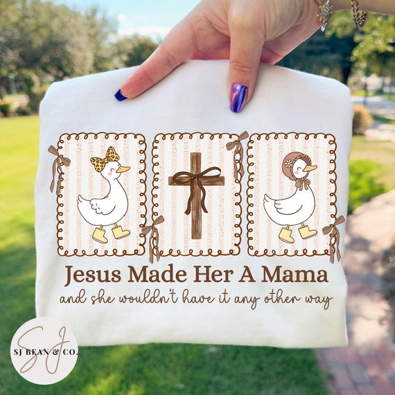 Coquette Christian Mama PNG, Jesus Made Her A Mama PNG, Boho Leopard Print Shirt Sublimation Design, Cute Christian Goose Png