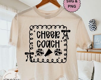 Coquette Cheer Coach Svg, Preppy Cheer Coach Coquette Bow Svg, Cheer Coach Shirt Svg Cut File, Cheer Coach Png, Gift for Cheer Coach