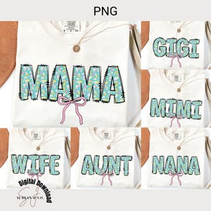 Mamá preppy coqueta PNG, Mamá floral PNG, Diseño de sublimación de letras con garabatos florales bohemios, Lazo coqueta PNG, Paquete de PNG del Día de la Madre, Mimi, Gigi